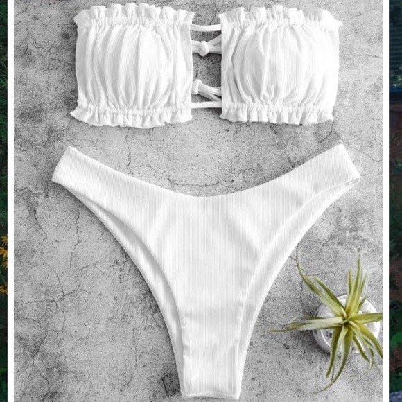 white strapless bikini